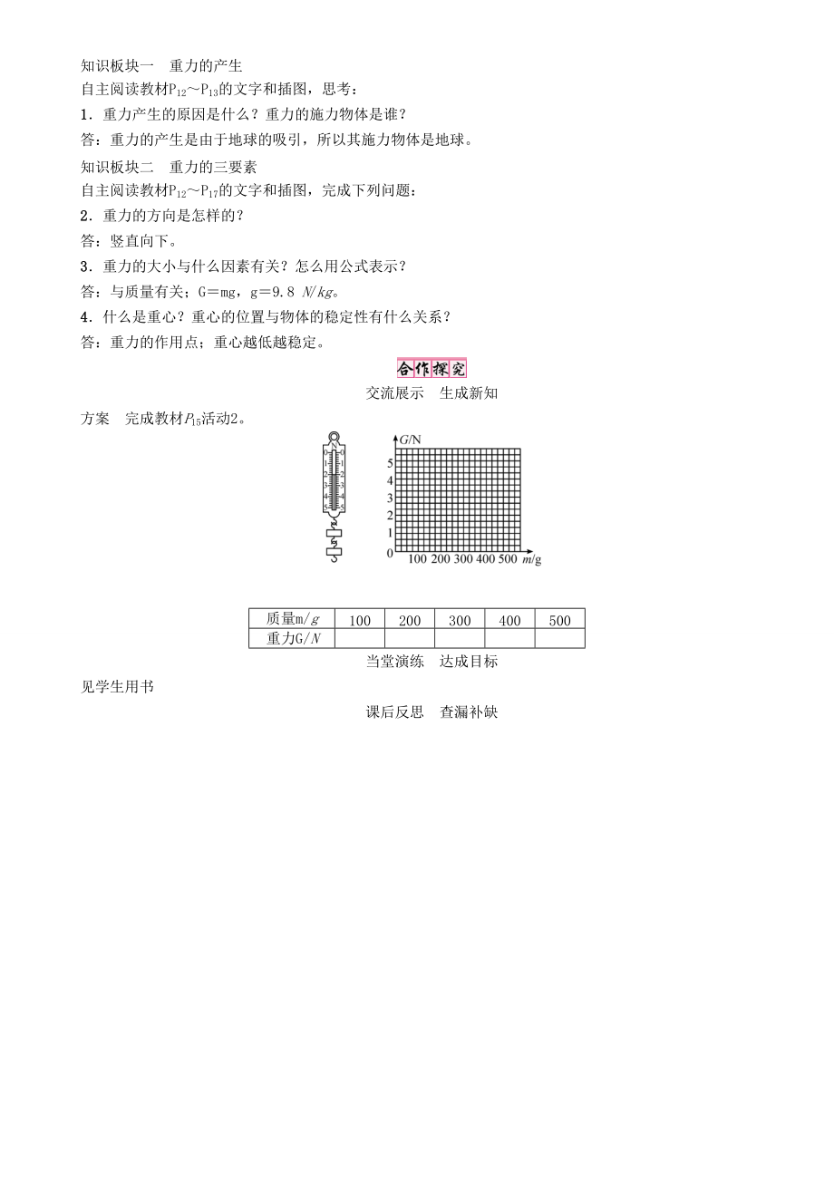 春八年级物理下册 6.3 重力学案 （新版）粤教沪版-（新版）粤教沪版初中八年级下册物理学案.doc_第2页