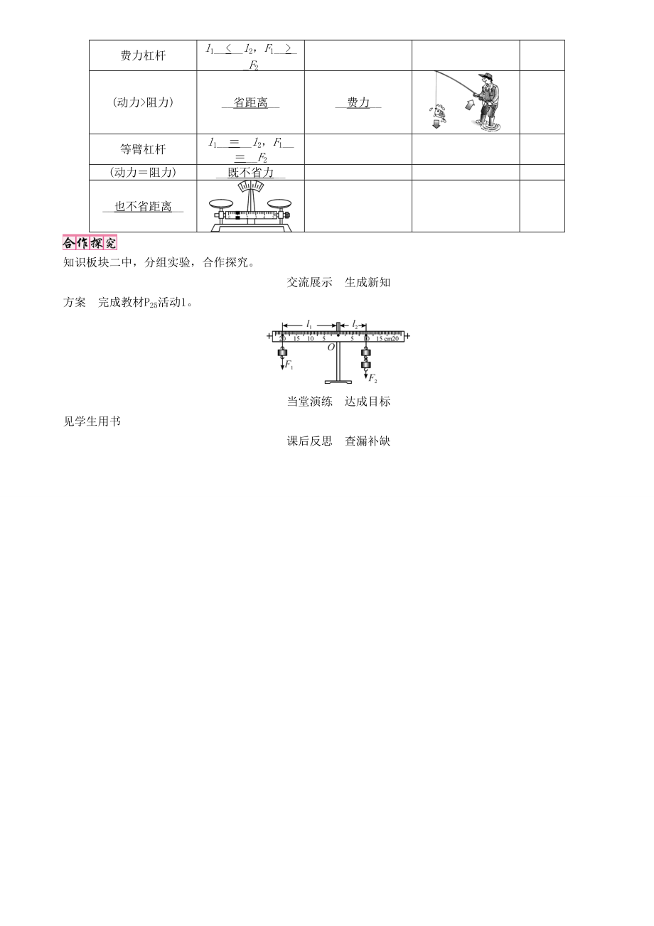 春八年级物理下册 6.5 探究杠杆的平衡条件学案 （新版）粤教沪版-（新版）粤教沪版初中八年级下册物理学案.doc_第3页