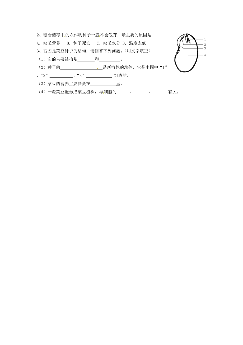 江苏省徐州市王杰八年级生物下册《期末复习19—观察种子的形态和结构》学案 苏科版.doc_第2页