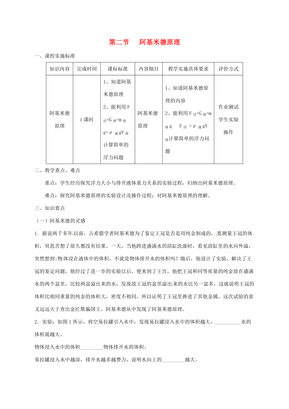 山东省乐陵市八年级物理下册 10.2阿基米德原理导学案 （新版）新人教版-（新版）新人教版初中八年级下册物理学案.doc_第1页