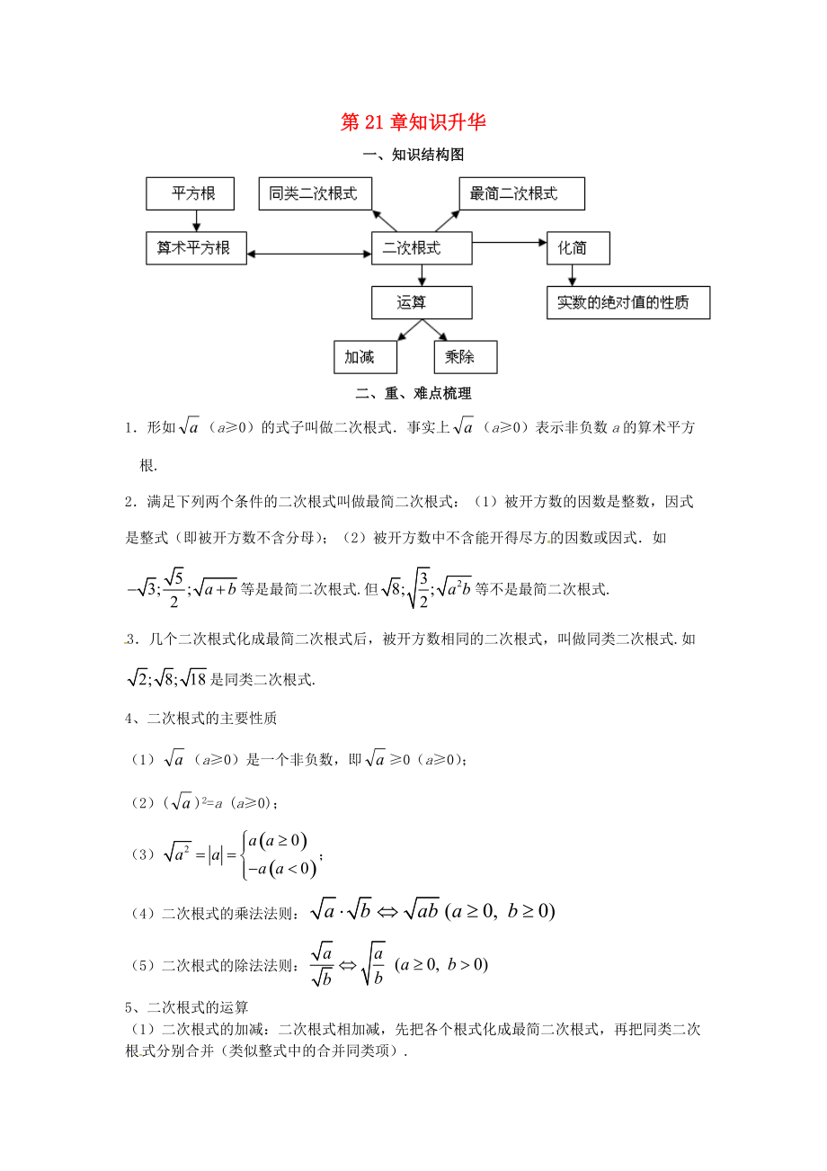 秋九年级数学上册 21 二次根式章末复习学案 （新版）华东师大版-（新版）华东师大版初中九年级上册数学学案.doc_第1页