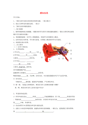 湖南省古丈县古阳七年级生物下册 第12章 第三节 感知信息（第二课时）导学案（无答案） 苏教版.doc