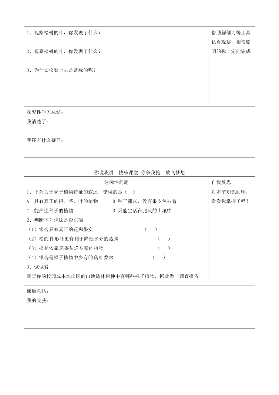 河北省青龙满族自治县逸夫七年级生物上册 3.5 裸子植物导学案（无答案） （新版）冀教版.doc_第2页