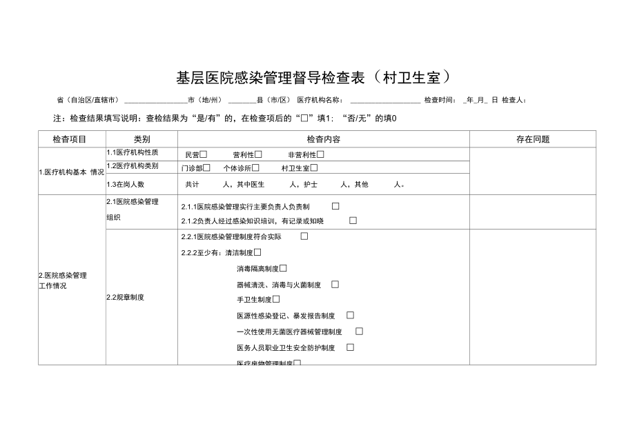 村卫生室感染管理督导检查表.doc_第1页