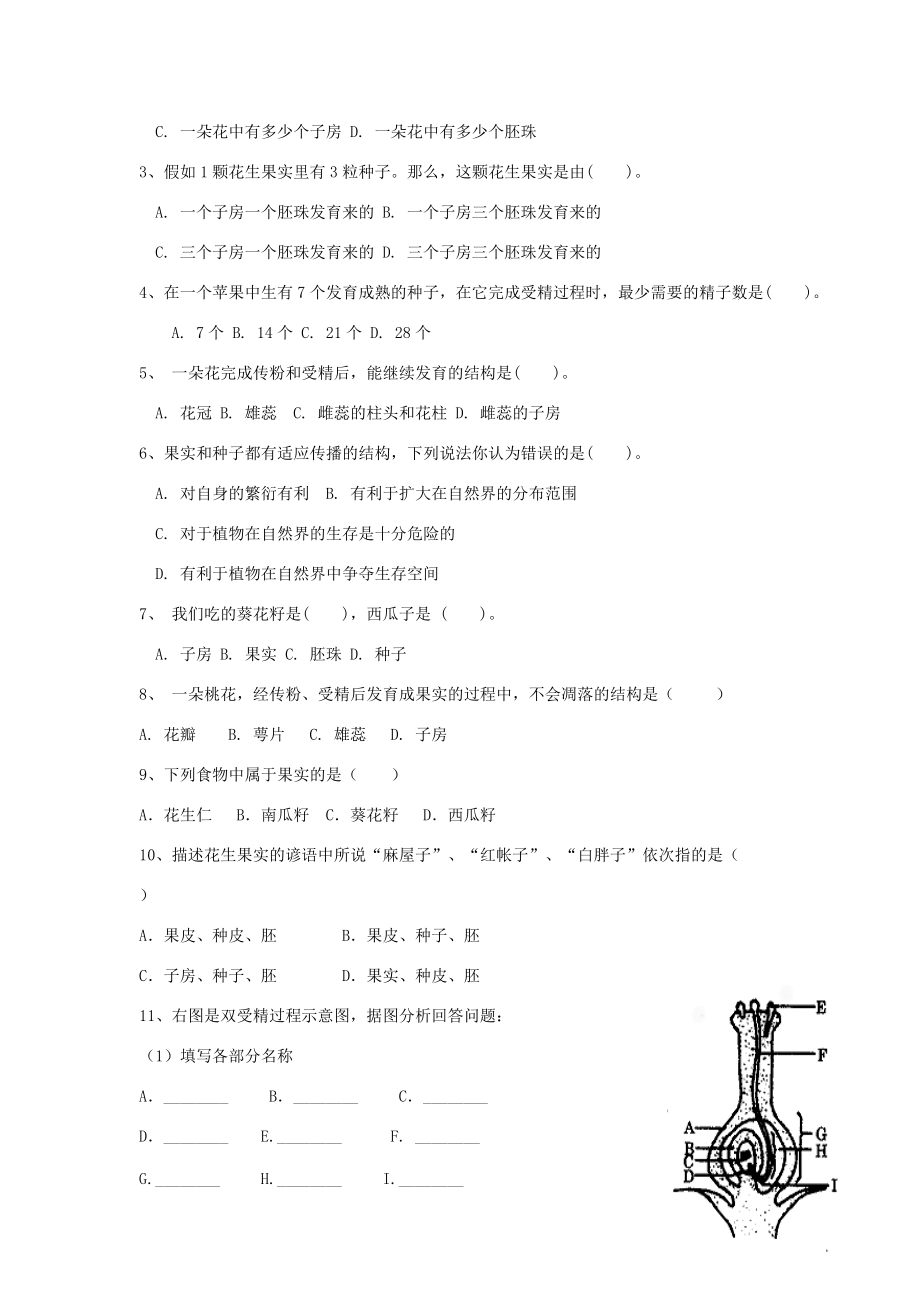 山东省重点八年级生物上册 1.3第一课时《果实和种子的形成》 济南版.doc_第2页