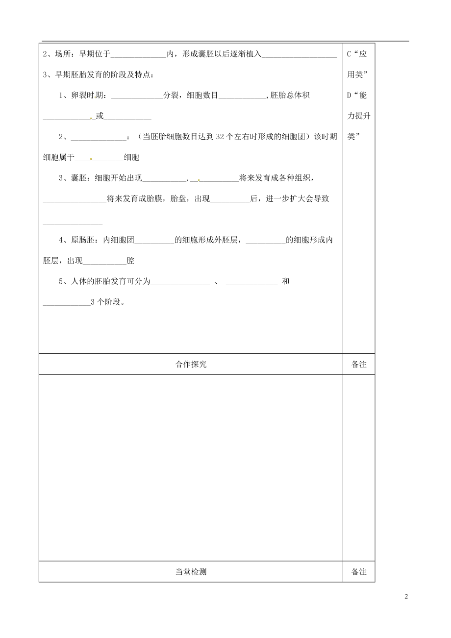 陕西省澄城县寺前中学高二生物《哺乳动物胚胎发育的基本过程》学案 人教版.doc_第2页