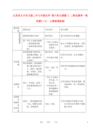 江苏省大丰市万盈二中九年级化学 第六单元课题《 二氧化碳和一氧化碳》（1） 人教新课标版.doc