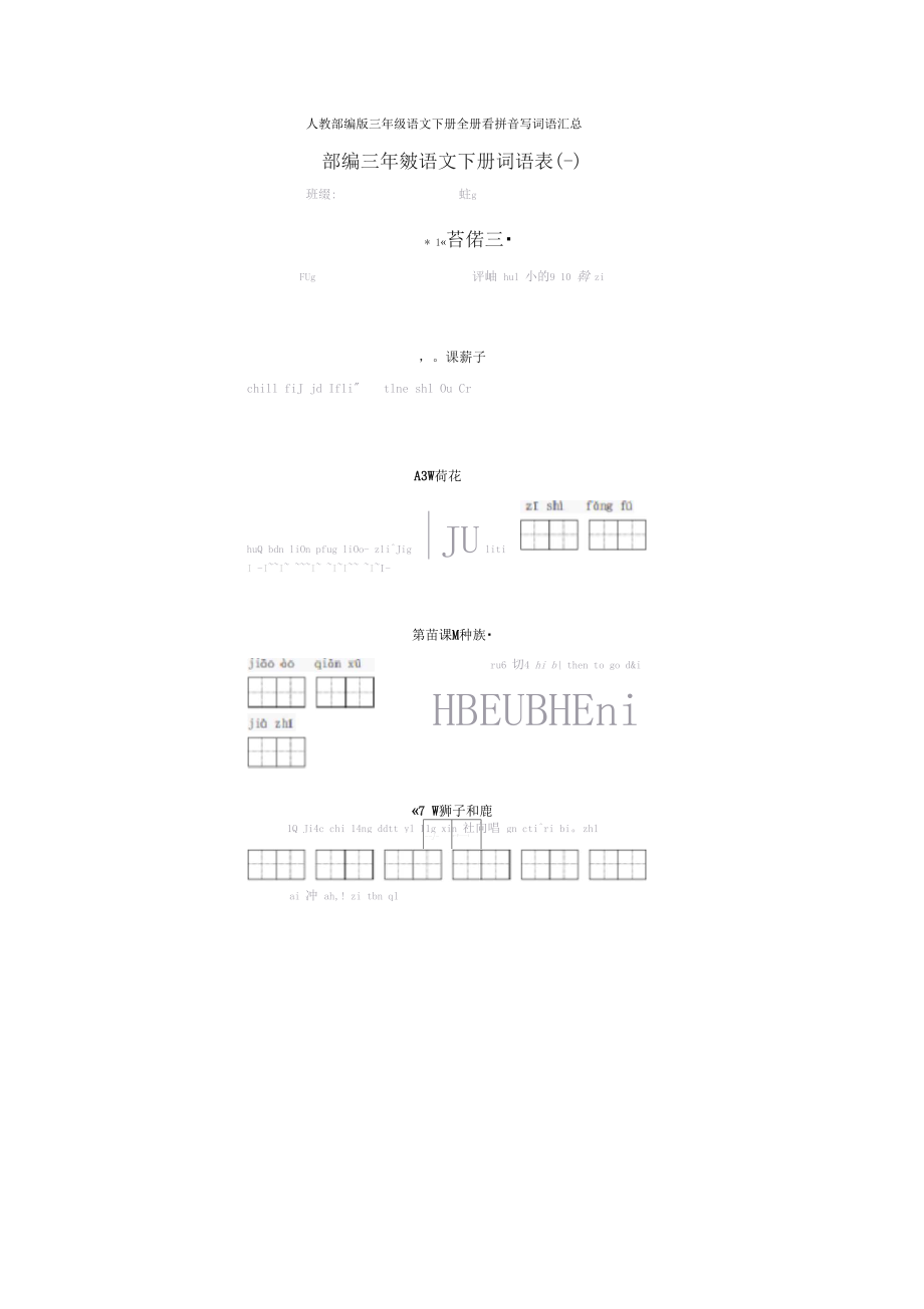 人教部编版三年级语文下册全册看拼音写词语汇总.docx_第1页