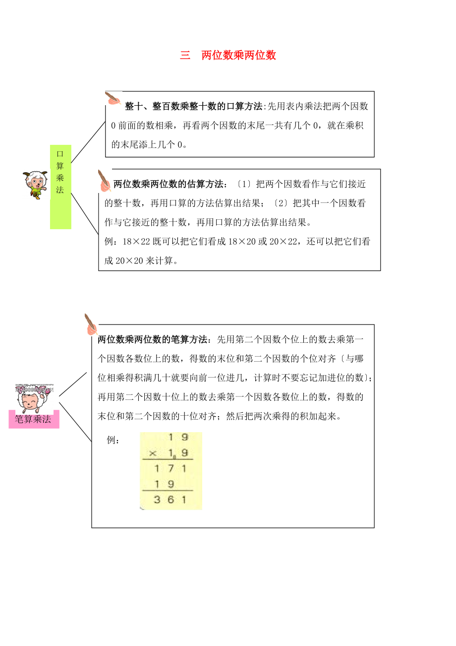 三年级数学下册 教材梳理 数与代数 三 两位数乘两位数 青岛版 素材.doc_第1页