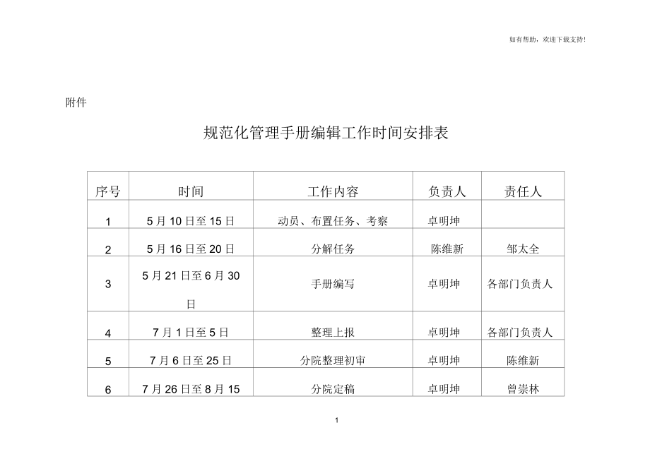 规范化管理手册编辑工作时间安排表.docx_第1页