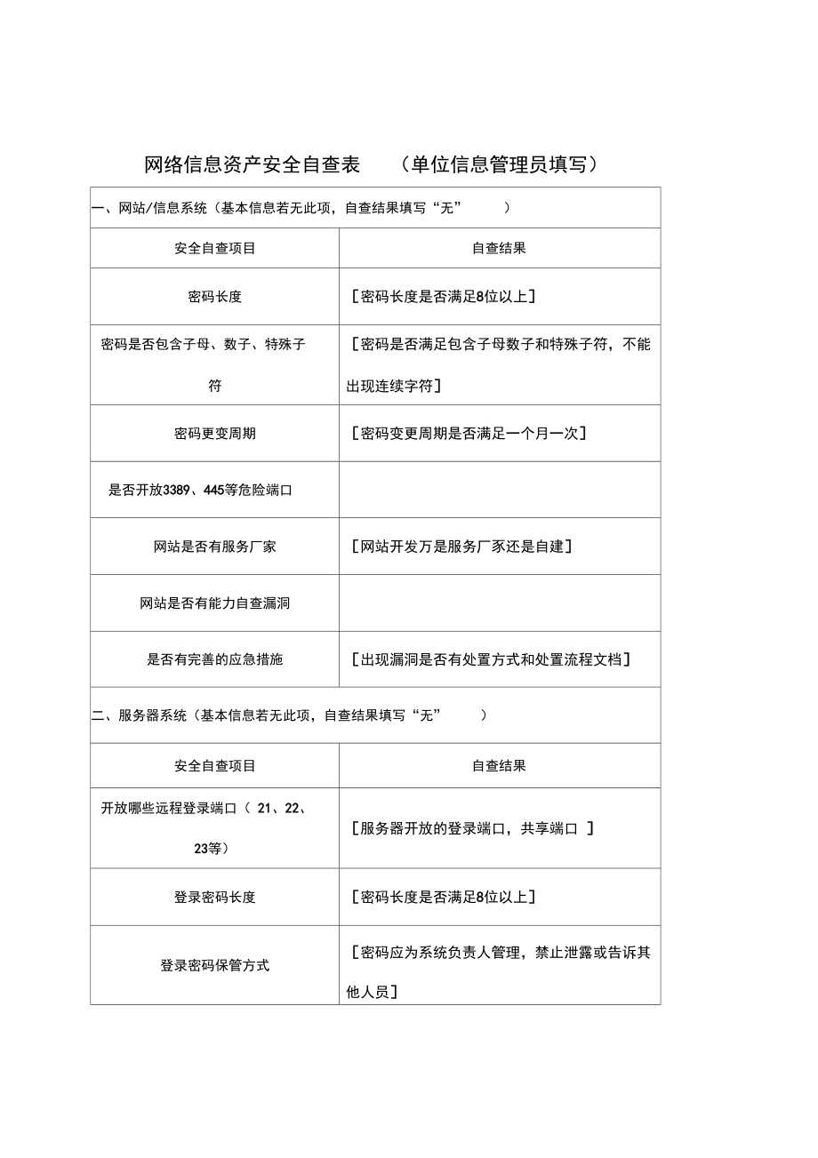 网络信息资产安全自查表.doc_第1页