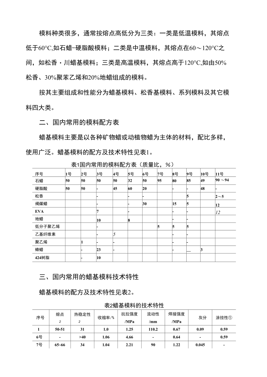 蜡基模料的配比及性能.doc_第2页