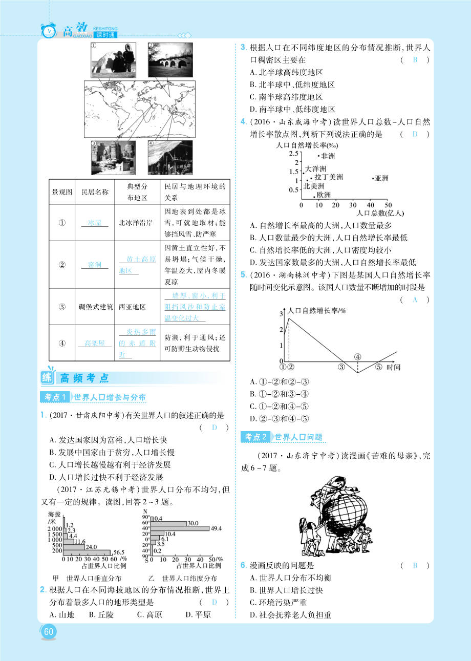 七年级地理上册 第四章 居民与聚落章末复习与强化课时练习(pdf)(新版)新人教版 试题.pdf_第2页