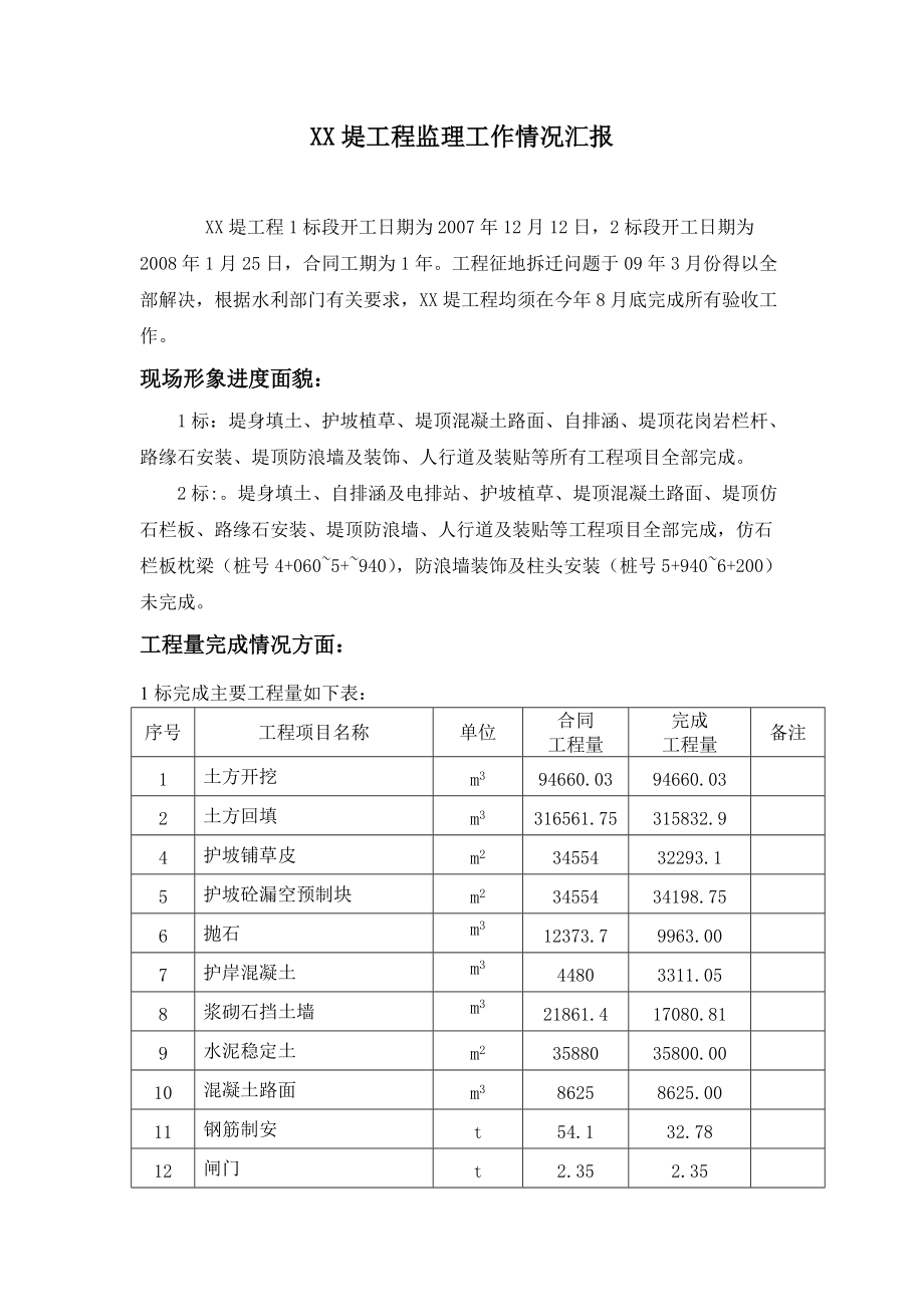 某堤工程监理工作情况汇报.doc_第1页