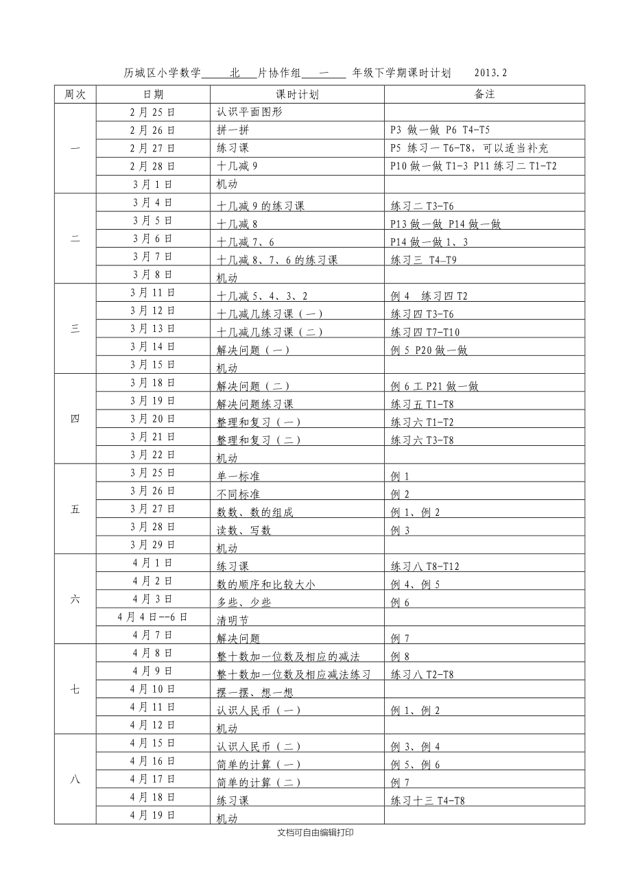 上半小学数学各级课时计划.doc_第1页