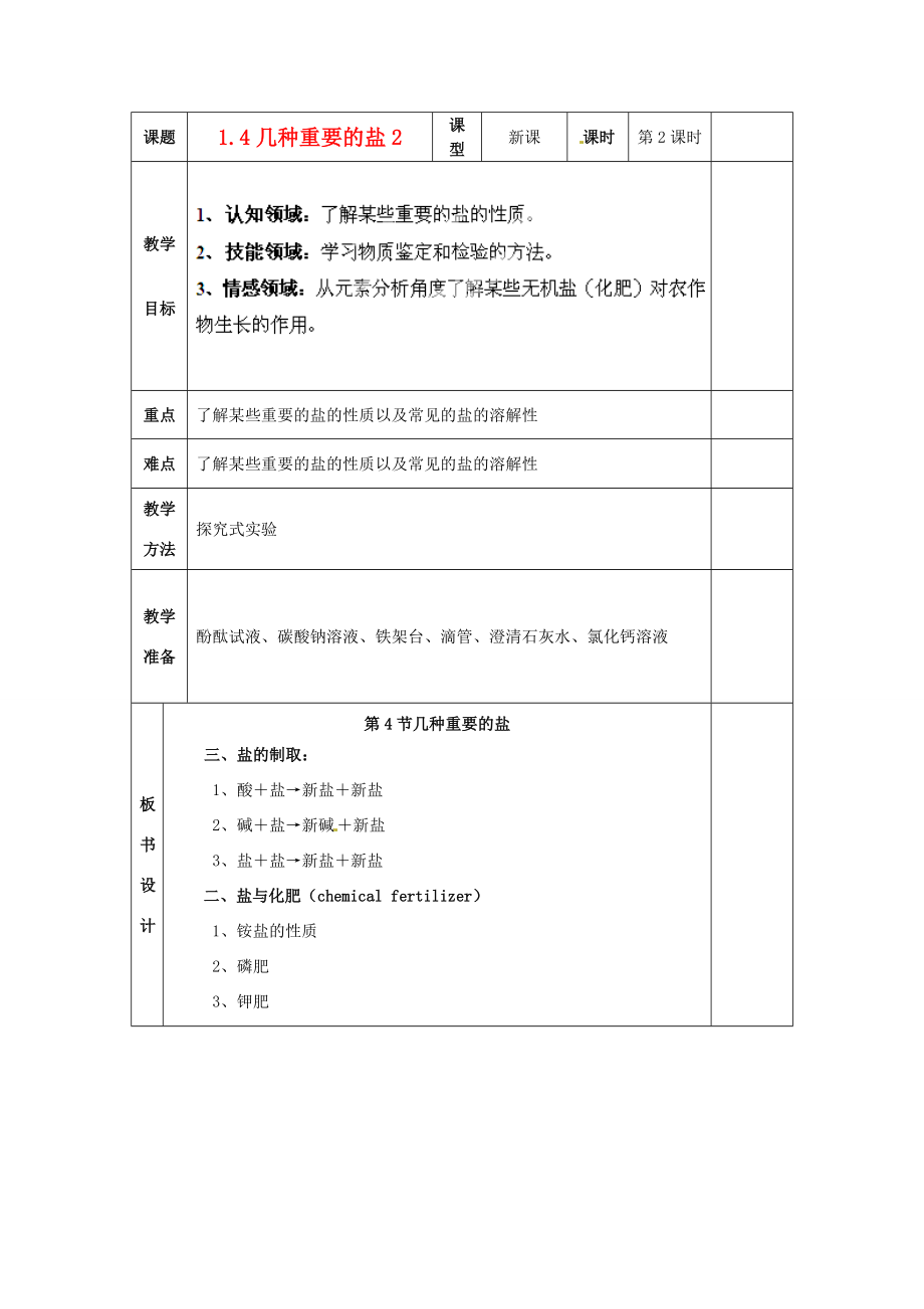 九年级科学上册(14几种重要的盐2)教案 浙教版 教案.doc_第1页