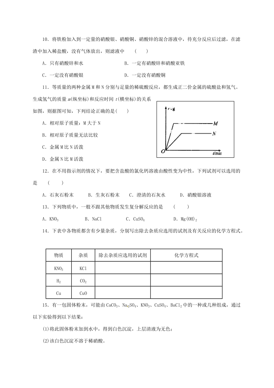 九年级化学全册 酸和碱的反应同步练习(无答案) 沪教版 试题.doc_第3页