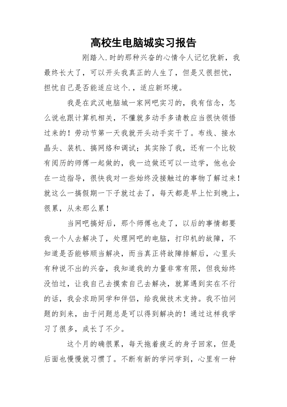 高校生电脑城实习报告.docx_第1页