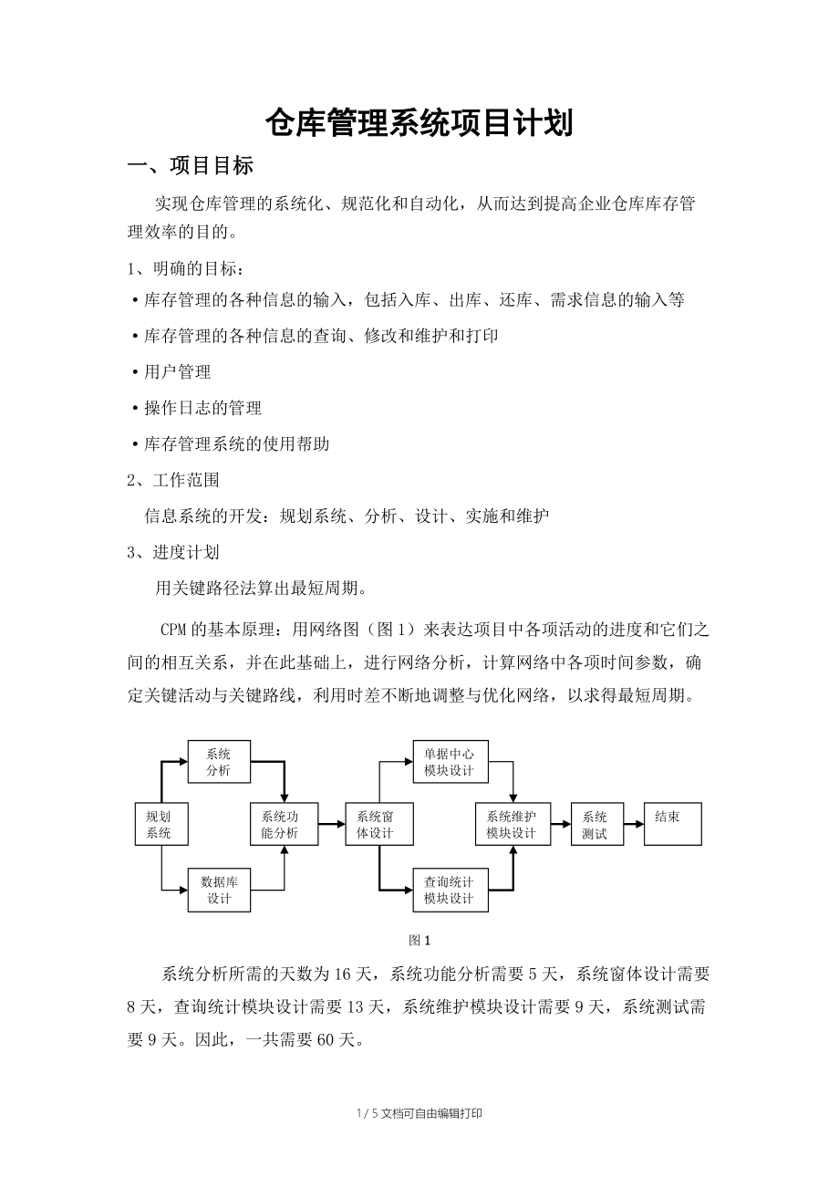 仓库管理系统项目计划.docx_第1页