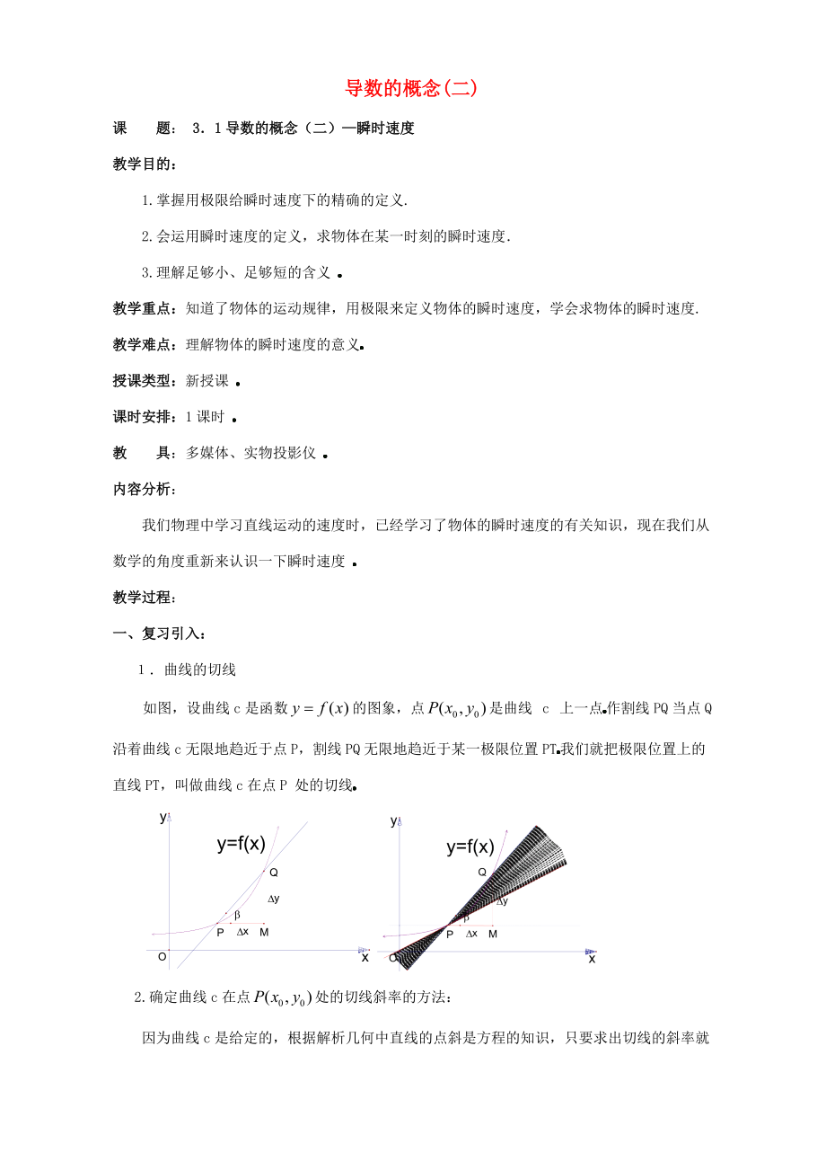 导数的概念(二) 最新导数教案[全套] 最新导数教案[全套].doc_第1页