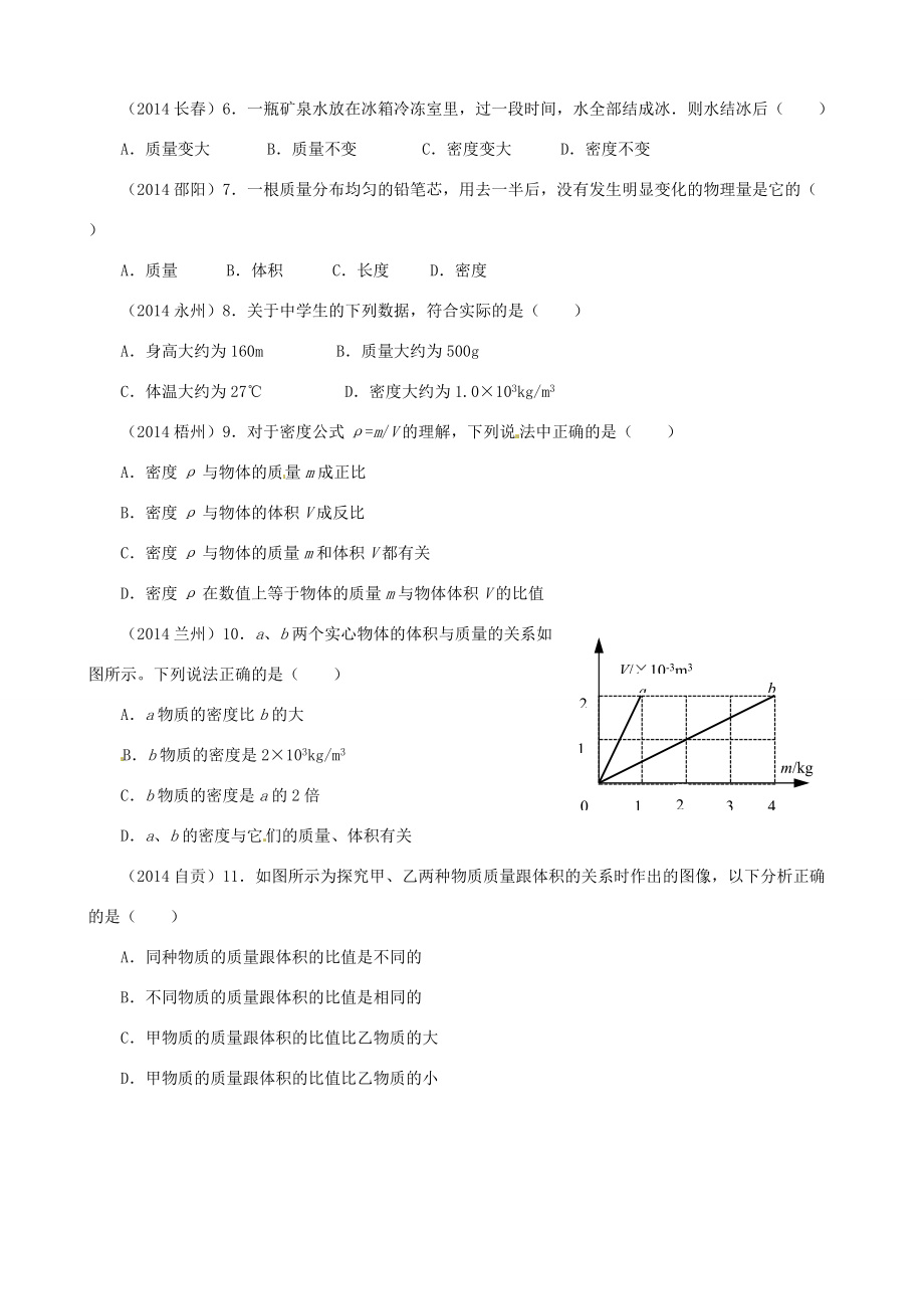 八年级物理下册 第6章 第3节 物质的密度练习(答案不全)(新版)苏科版 试题.doc_第2页