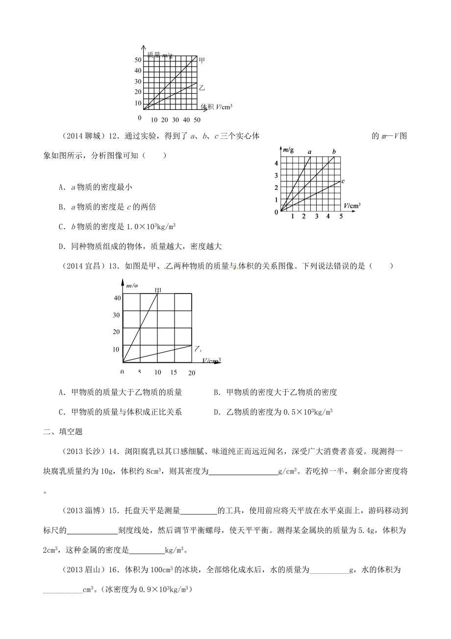 八年级物理下册 第6章 第3节 物质的密度练习(答案不全)(新版)苏科版 试题.doc_第3页