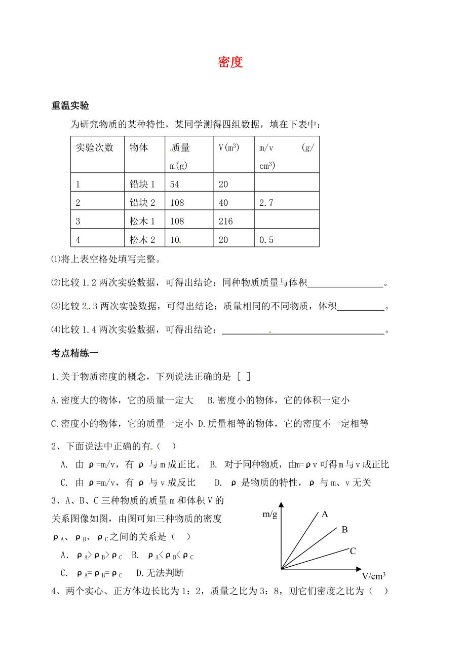 八年级物理上册 密度练习题(无答案)(新版)新人教版 试题.doc_第1页