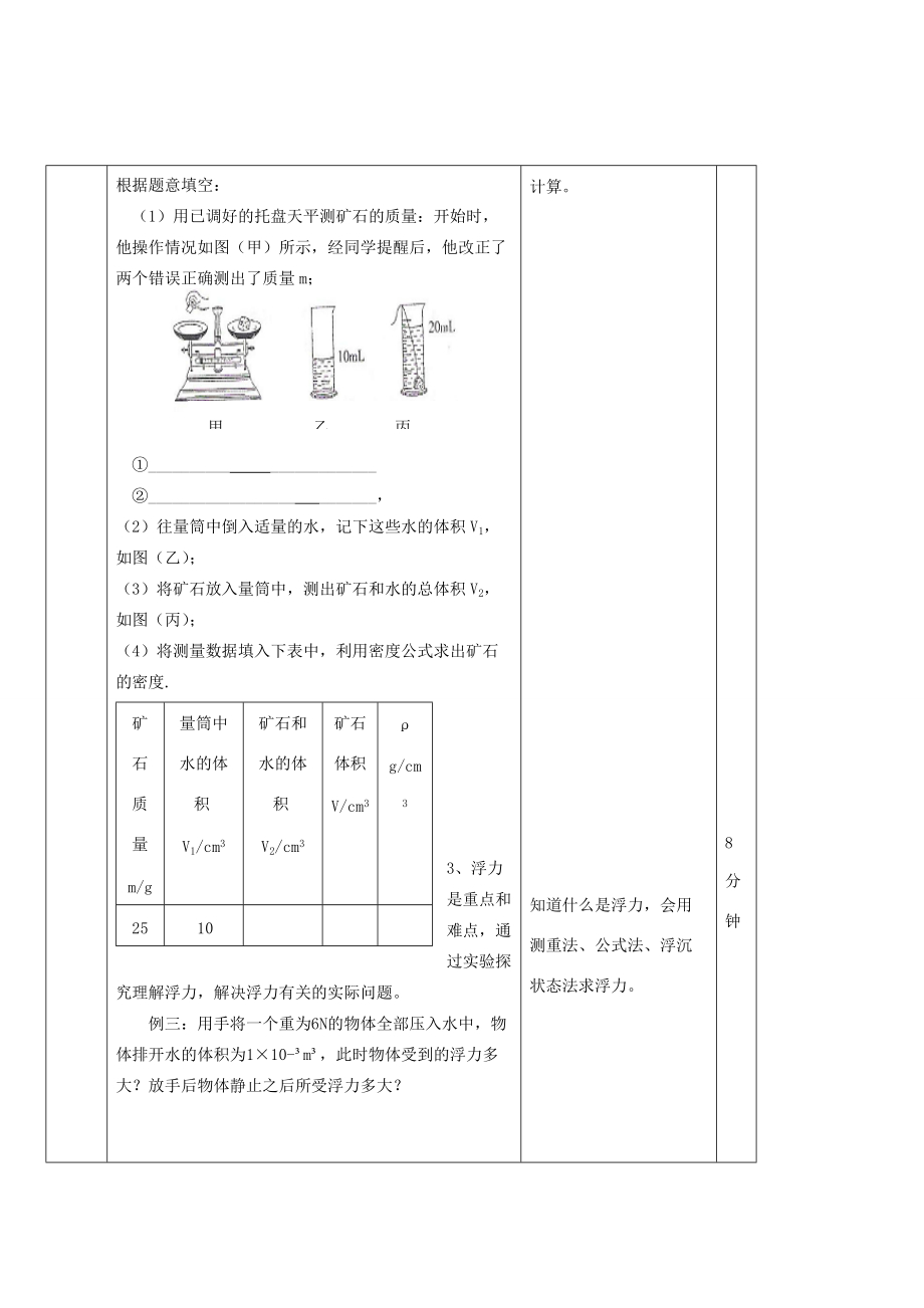 八年级物理 第七章(密度与浮力)复习教案 沪科版 教案.doc_第2页