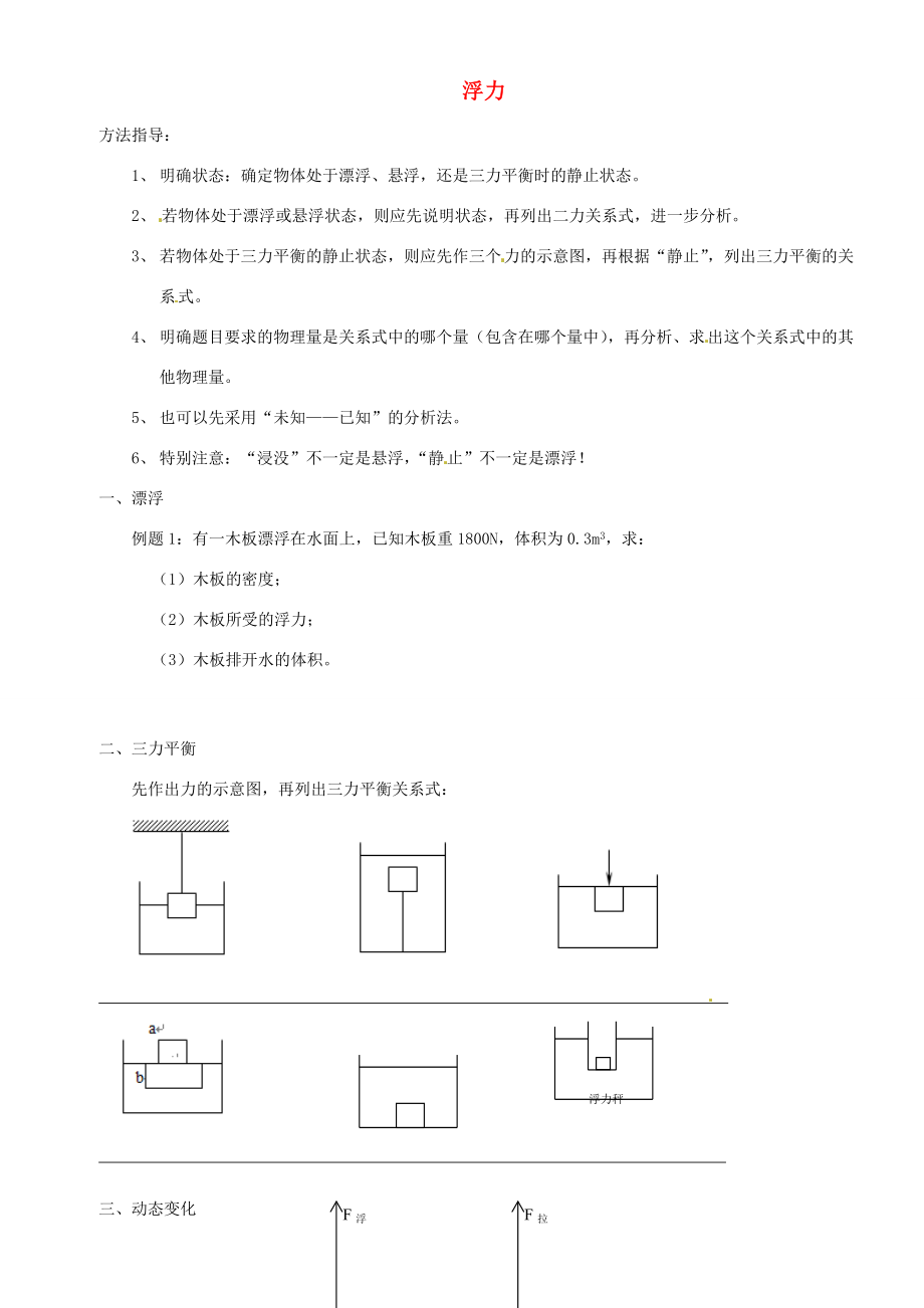 八年级物理下册 第10章 压强和浮力综合计算练习(无答案) 苏科版 试题.doc_第1页