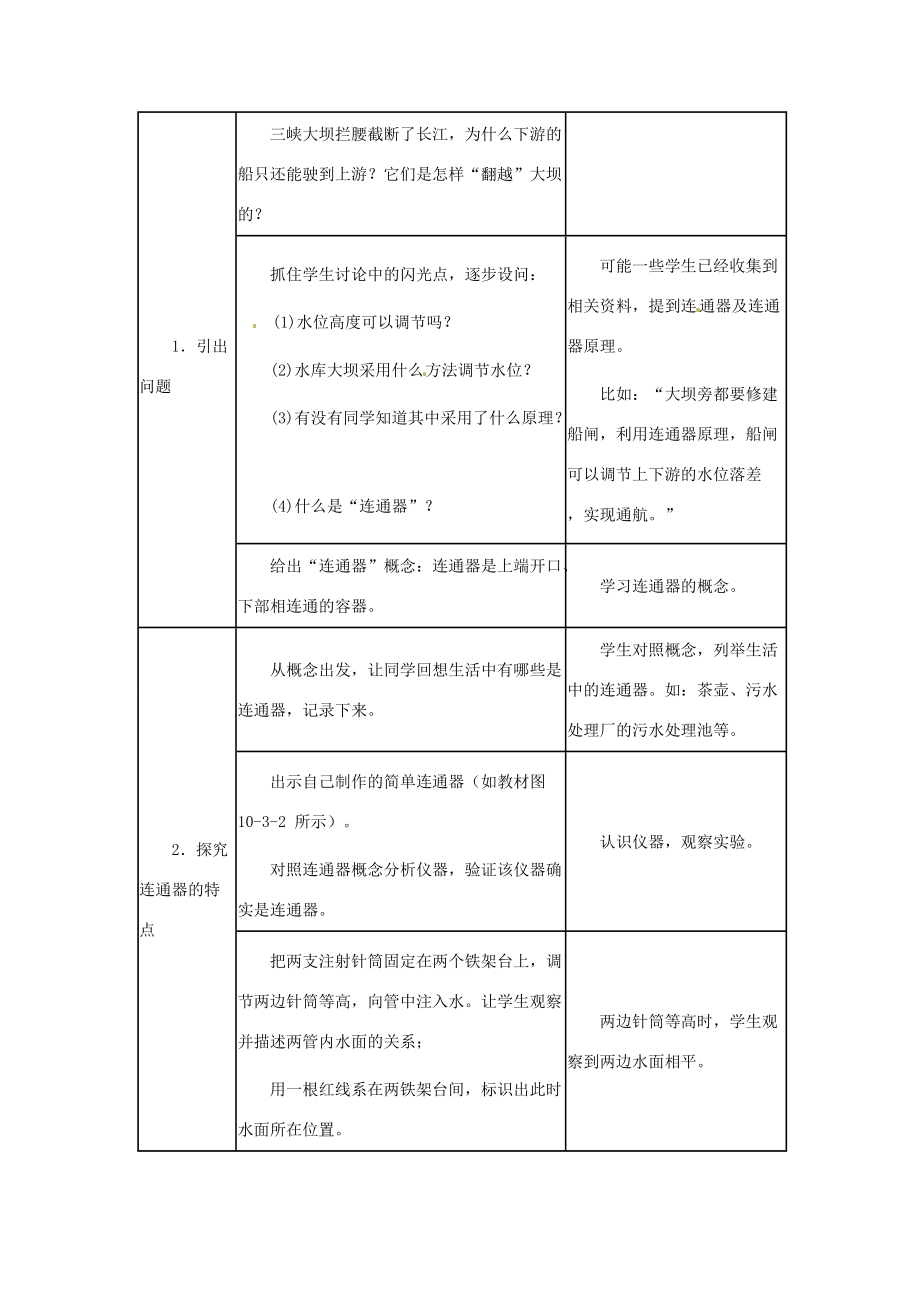 八年级物理下册 9.3(连通器和液压技术)教案 教科版 教案.doc_第2页