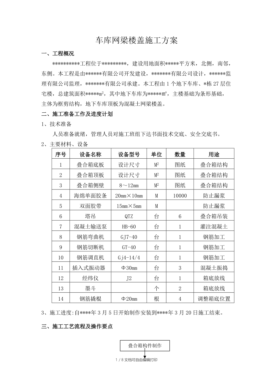 车库网梁楼盖施工方案.doc_第1页