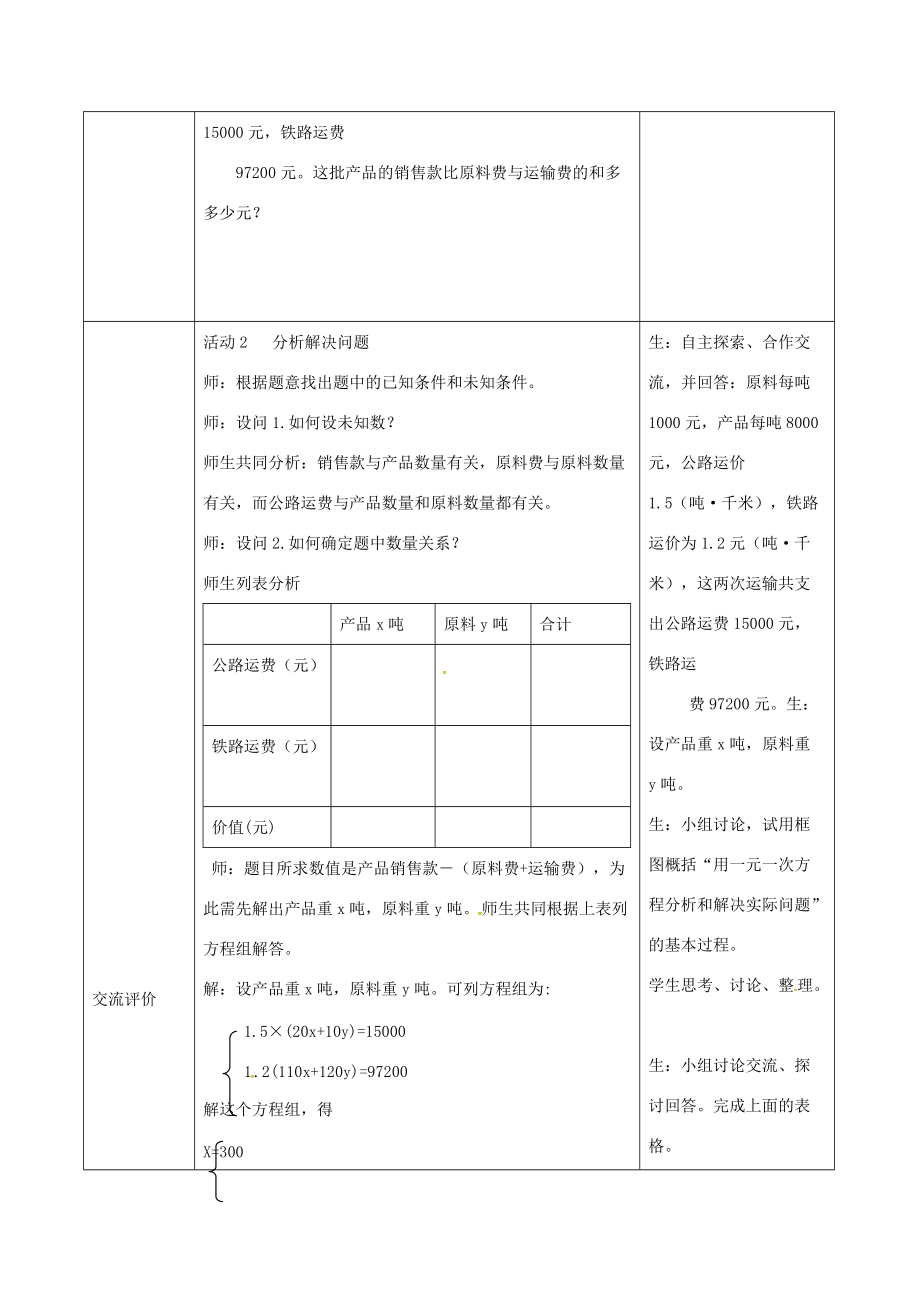 中学七年级数学下册 8.3 实际问题与二元一次方程教案3 新人教版 教案.doc_第2页