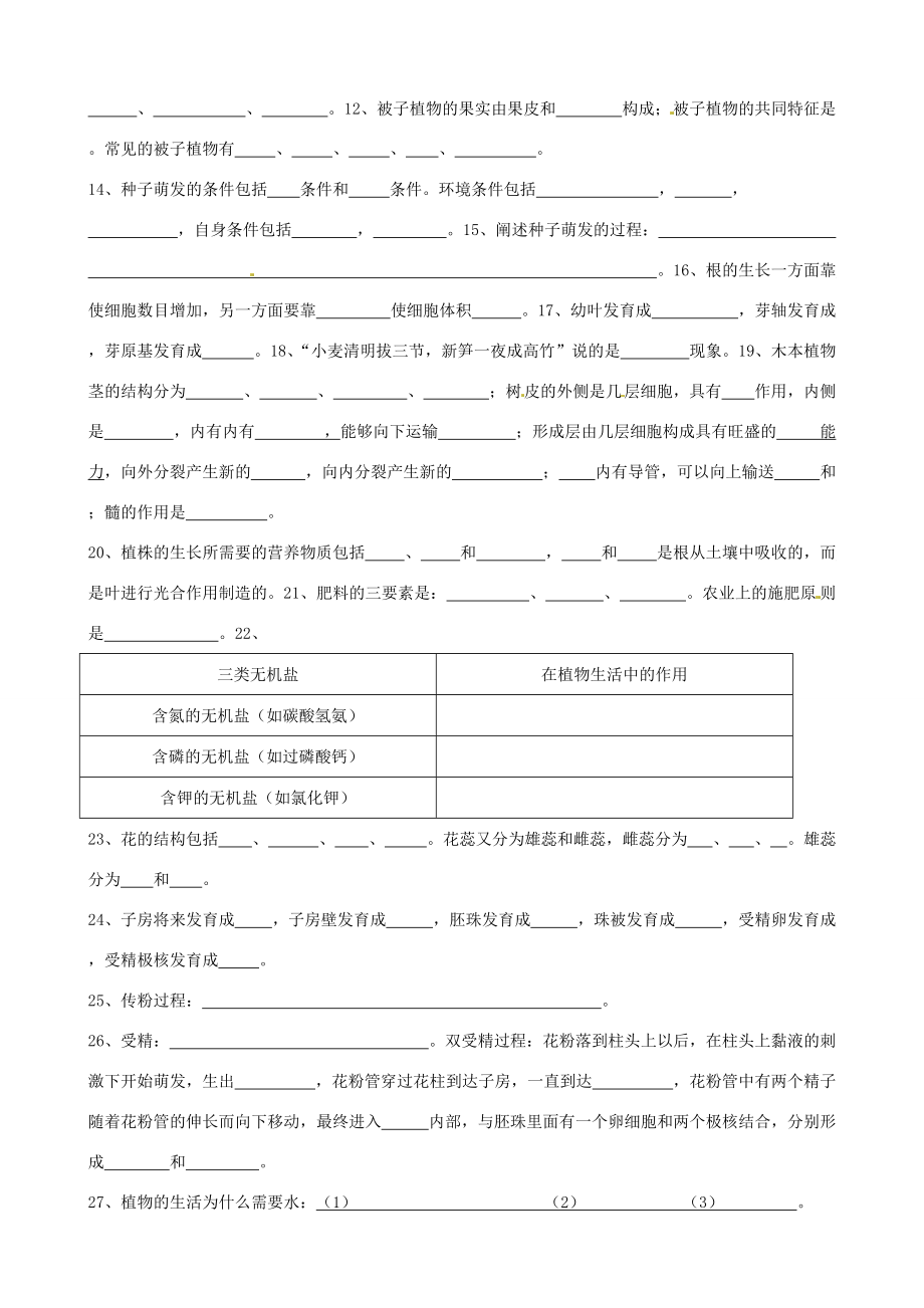 中学七年级生物下册 基础知识练习(无答案) 鲁教版 试题.doc_第2页