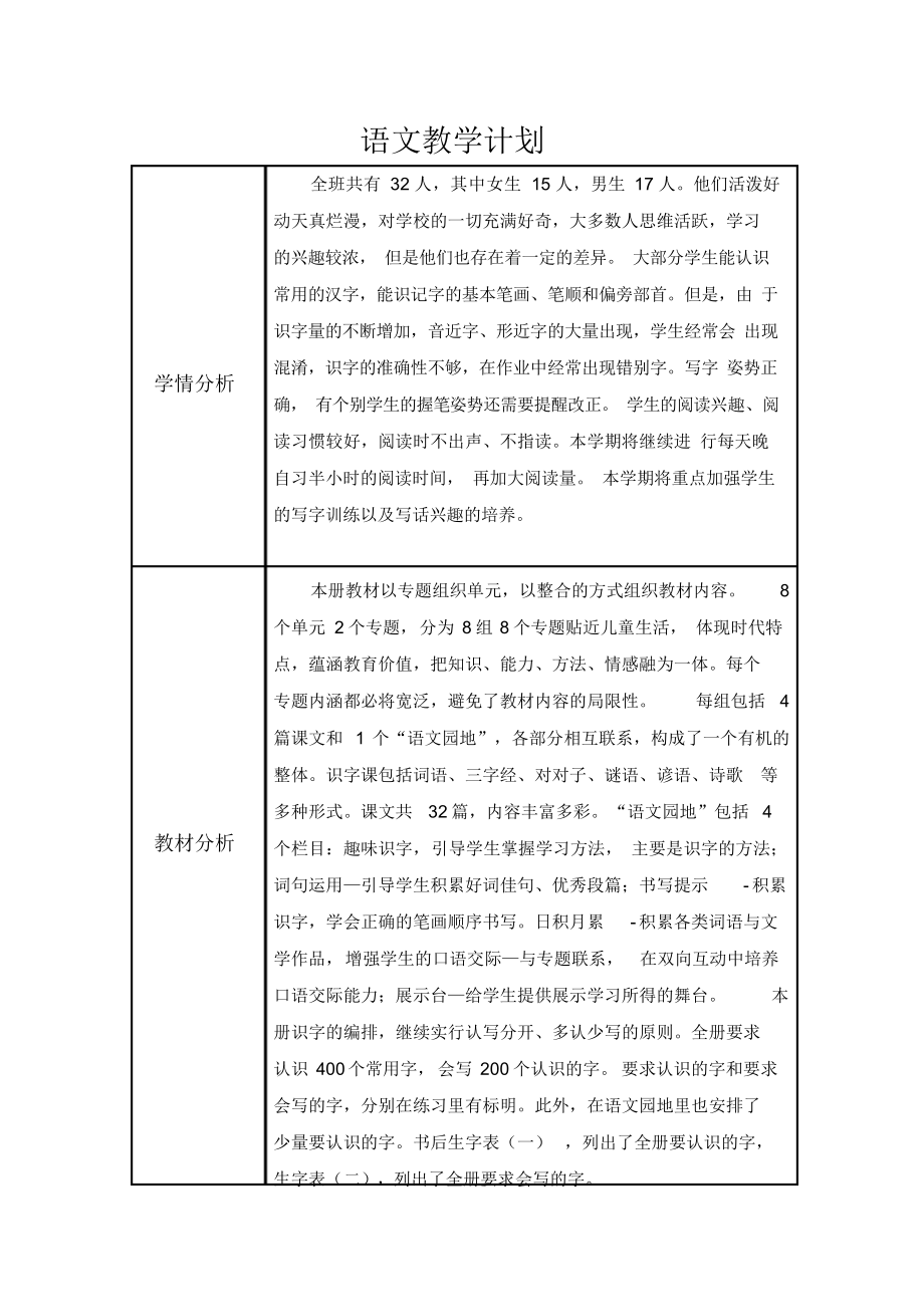 部编版小学一年级语文下册教学计划.docx_第1页