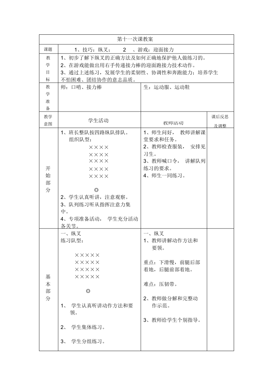 体育一年级上册第十一课教案.docx_第1页