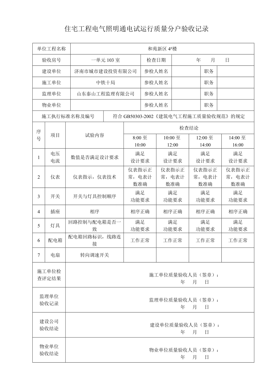 住宅工程电气照明通电试运行质量分户验收记录4.docx_第3页